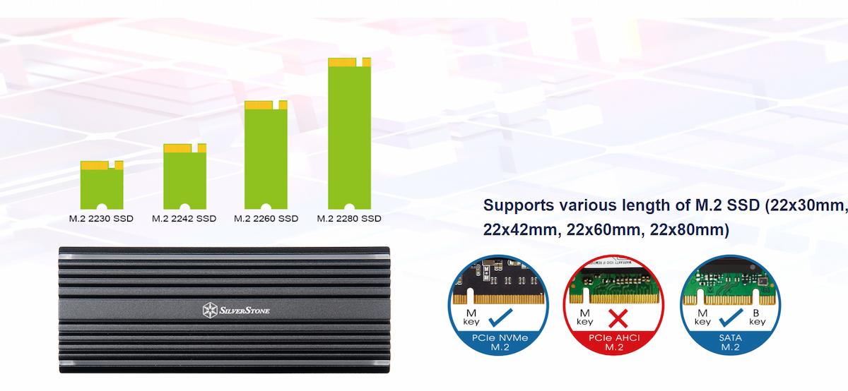 Silverstone USB-C 3.2 Gen2 10Gbps NVMe and SATA M.2 SSD RGB portable enclosure Silverstone USB-C 3.2 Gen2 10Gbps NVMe and SATA M.2 SSD RGB portable enclosure